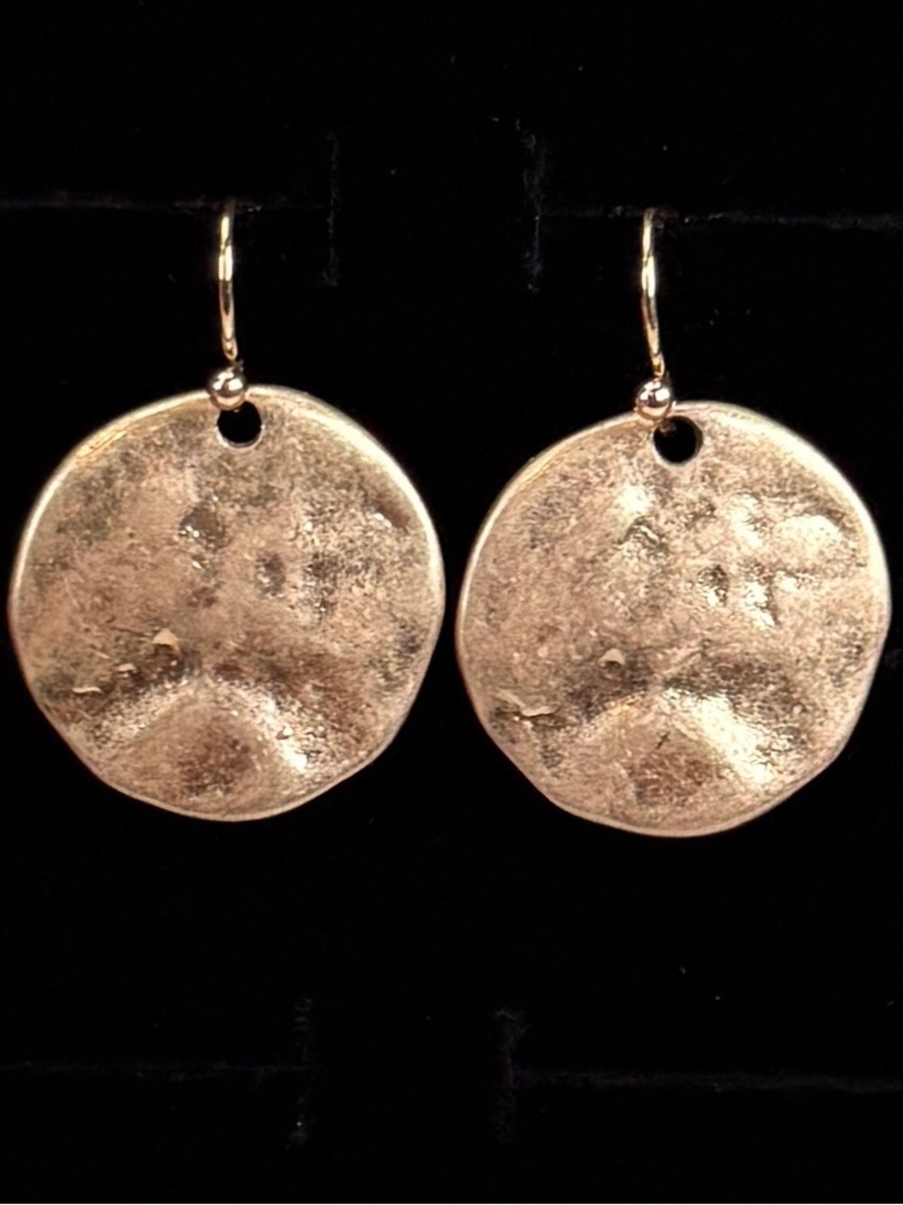 Boho Chic Weighted Hammered Disc Brasstone Pierced Earrings